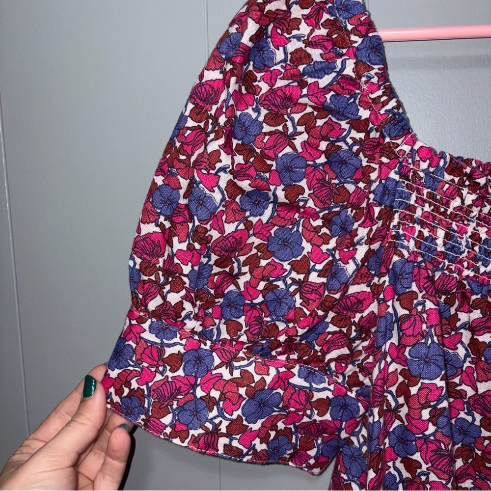 J. Crew Afternoon Puff Sleeve Short Sleeve Linen Dress in Berry Floral Medium - Picture 5 of 9